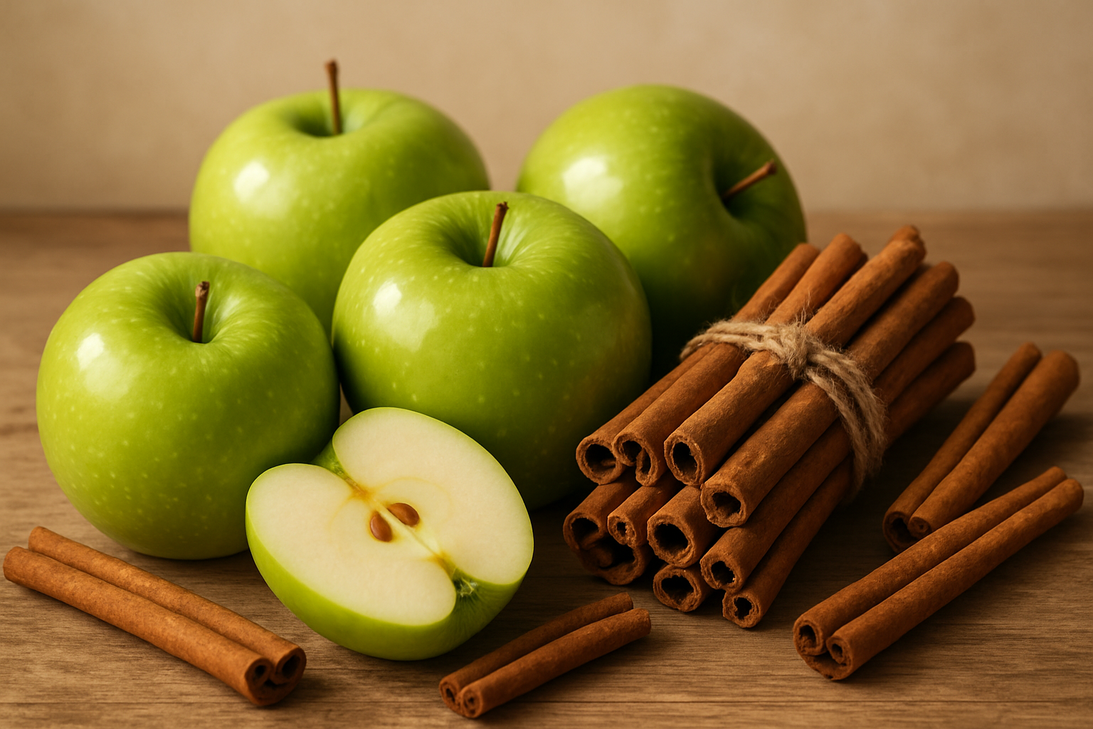 green apple and cinnamon sticks